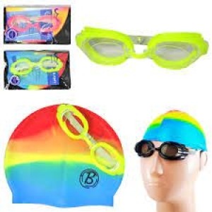 OCULOS DE NATACAO INFANTIL COM TOUCA DE SILICONE