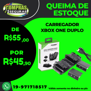 CARREGADOR XBOX ONE DUAL KIT 2 BATERIA 300MAH RECARREGÁVEL + BASE DUPLA