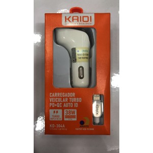 CARREGADOR VEICULAR IPHONE KAIDI KD-304A 38W 2 USB USB C